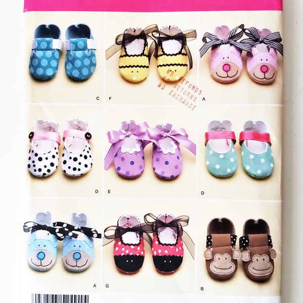 Novelty Baby Shoes, Infant Footwear, Hook and Loop or Ribbon Closure, Monkey Slippers, Puppy Booties, UNCUT Simplicity 2491