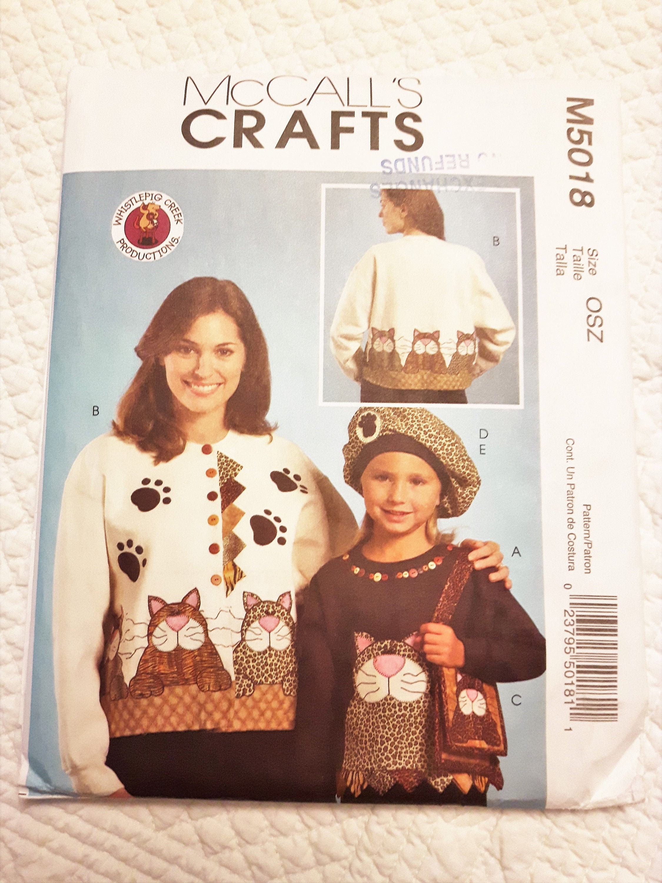 MCCALL'S Crafts M5018 Whistlepig Creek Productions Kitty Cat Appliques for Women and Girls Pattern Only