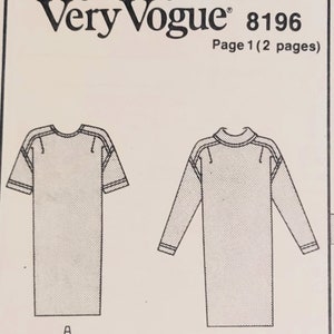 K&ouml;nnte beinhalten: Ein Schnittmuster f&uuml;r ein Kleid mit zwei verschiedenen &Auml;rmell&auml;ngen. Das Schnittmuster ist f&uuml;r Very Easy Very Vogue, Modell 8196, Seite 1 von 2.