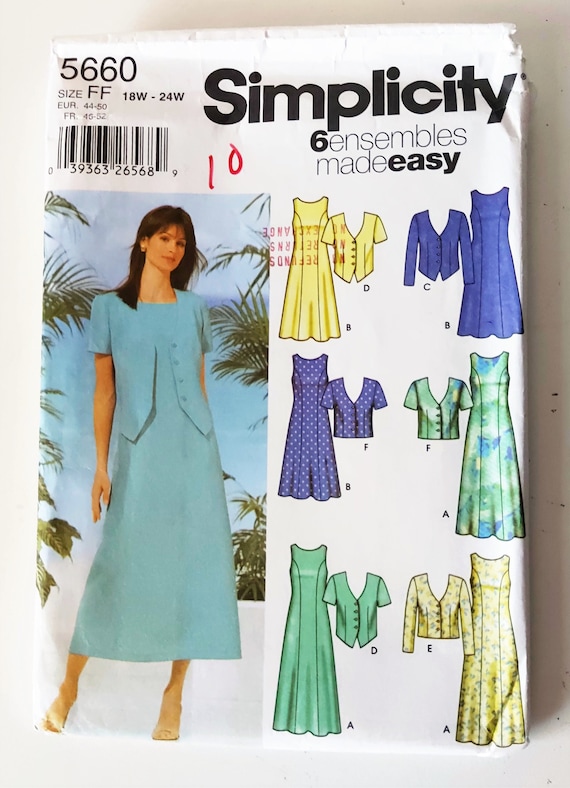 Plus Size A line Dress Short Jacket Sleeveless Dress Princess Seam Button Front Jacket Easy to Sew UNCUT Simplicity 5660 Size 18 24 Etsy Australia