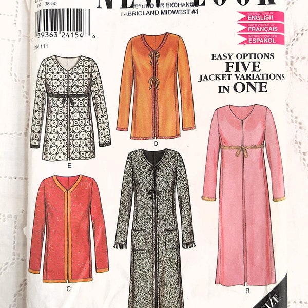 90s Straight Coat, Thigh or Ankle Length, Optional Empire Waist, Tie Front, Trim Variations, 5 Looks 1 Pattern, New Look 6016, Sizes 10-22