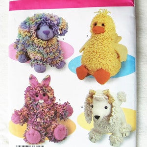 Handmade Soft Toys, 15" Loopy Animals, Stuffed Bunny, Toy Duck , Toy Dog or Poodle, Longia Miller Design, Fleece, UNCUT Simplicity 3933