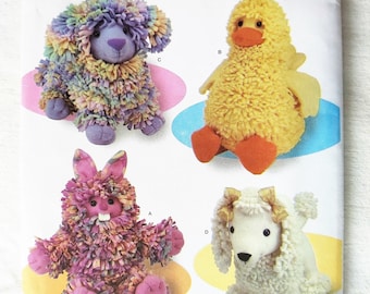 Handmade Soft Toys, 15" Loopy Animals, Stuffed Bunny, Toy Duck , Toy Dog or Poodle, Longia Miller Design, Fleece, UNCUT Simplicity 3933