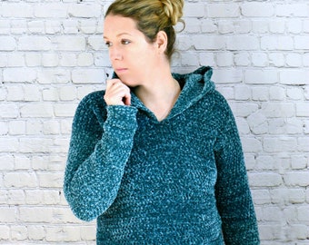 Velvet Hooded Pullover - CROCHET PATTERN ONLY!