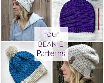 Four Beanie Patterns - Every Girl Slouch, Primrose Beanie, Alabaster Slouch, Back to Basics Beanie