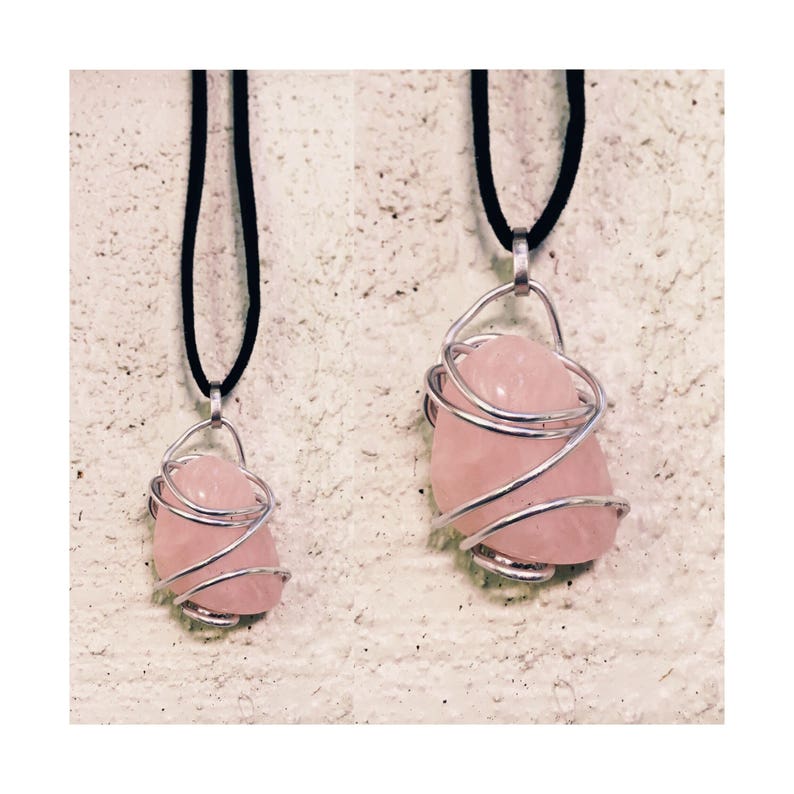 Simple Rose Quartz Wire Wrap Leather Necklace