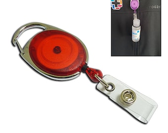 Red Premier Badge Reel FREE POST with O Ring and 50ml Hand Sanitiser Bottle - Pack of 10
