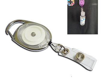 White Premier Badge Reel FREE POST with O Ring and 50ml Hand Sanitiser Bottle - Pack of 10