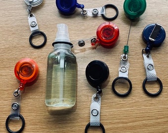 Ski Badge Reel FREE POST with O Ring to hold Hand Sanitiser choice of colour