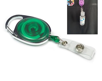 Green Premier Badge Reel FREE POST with O Ring and 50ml Hand Sanitiser Bottle - Pack of 10