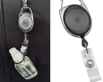 Black Premier Badge Reel FREE POST with O Ring to hold Hand Sanitiser
