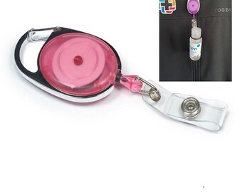 Pink Premier Badge Reel FREE POST with O Ring and 50ml Hand Sanitiser Bottle - Pack of 10