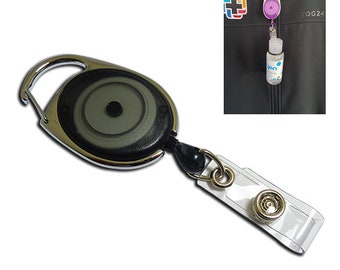 Black Premier Badge Reel FREE POST with O Ring and 50ml Hand Sanitiser Bottle - Pack of 10
