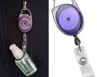 Purple Premier Badge Reel FREE POST with O Ring to hold Hand Sanitiser