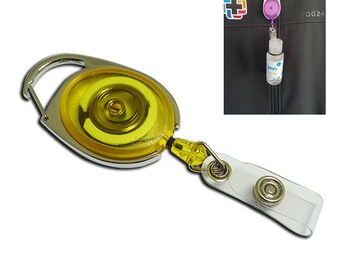 Yellow Premier Badge Reel FREE POST with O Ring and 50ml Hand Sanitiser Bottle - Pack of 10