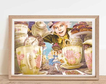 thumbnail image 2 of Alice In Wonderland Dictionary Art Print – Mad Tea Party, Pink Teapots, Mad Hatter 8x10 2 of 6