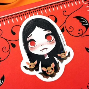 Sticker petite fille vampire - Sticker rubis effrayant mignon - Sticker chauves-souris d'Halloween - Stickers fantaisie