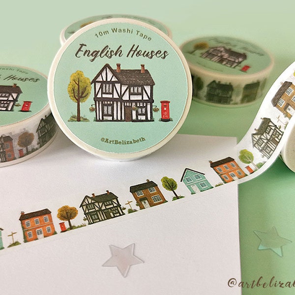 Washi Tape English Houses –Kawaii House Washi Tape Planner Tapes – Cute Cottages Washi Tape – Kawaii Stationery – Decorative Tape