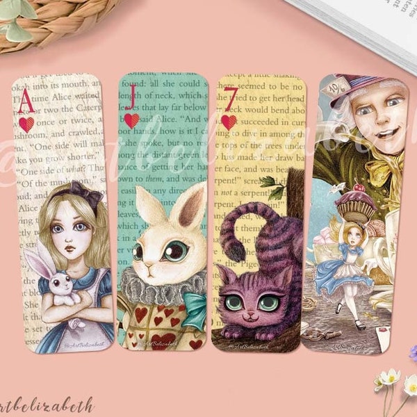 Bookmark Alice in Wonderland | Wonderland Bookmarks | Single-Sided Printed | Pack of 4