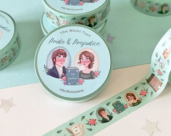 Pack of 2 Washi Tapes Pride and Prejudice – Jane Austen Washi Tape Planner Tapes – Cute Pattern Washi Tape Kawaii Stationery Decorative Tape