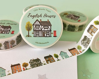 Washi Tape Casas Inglesas –Kawaii House Washi Tape Planner Tapes – Cute Cottages Washi Tape – Papelería Kawaii – Cinta Decorativa