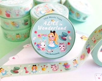 Washi Tape Wonderland - Cintas Kawaii Washi Tape Planner – Cinta Washi de patrón lindo – Papelería Kawaii – Cinta decorativa –Alicia en el País de las Maravillas