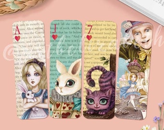 Bookmark Alice in Wonderland | Wonderland Bookmarks | Single-Sided Printed | Pack of 4