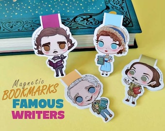 Magnetic Bookmarks Famous Writers – Double-sided Printed – Jane Austen – Poe–Shakespeare-Tolkien –Cute Bookmarks - Kawaii – Book Accessories