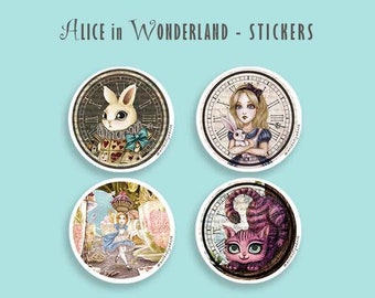 Alice in Wonderland Stickers | White Rabbit | Cheshire Cat | Mad Tea Party | Oxford