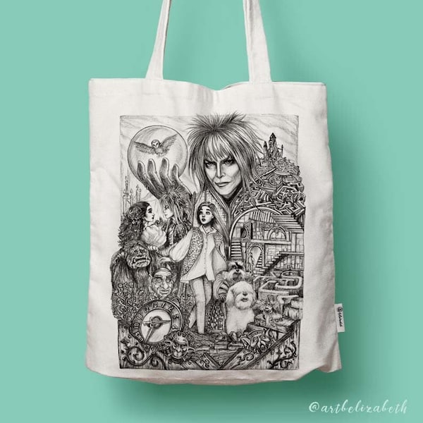 Labyrinth SketchTote Bag – Long Handle Artistic Eco Tote Bag – Cotton Illustrated Tote Bag – Eco Shopping Bag