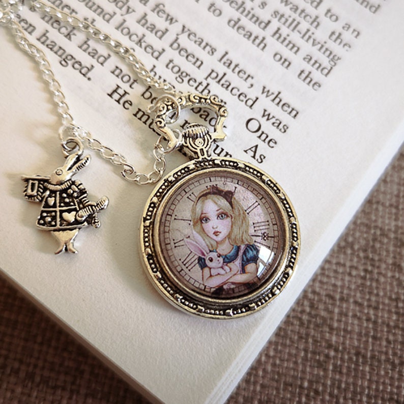 Alice In Wonderland Pendant – Antiqued Silver Fairy Tale Charm, Focal Pendant 1.5 Inch, The Slippery Pearl