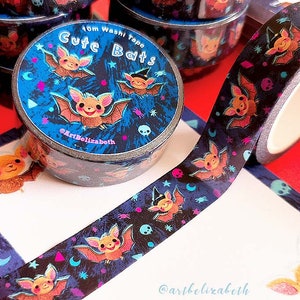 Nastro adesivo Washi Pipistrelli carini – Nastro adesivo Washi Kawaii per Halloween – Nastro adesivo Washi con pipistrelli spettrali – Cancelleria Kawaii – Nastro decorativo