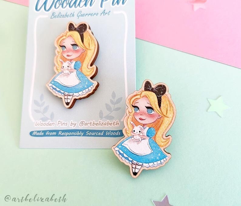 Cute Alice in Wonderland Wooden Pin White Rabbit Alice - Etsy