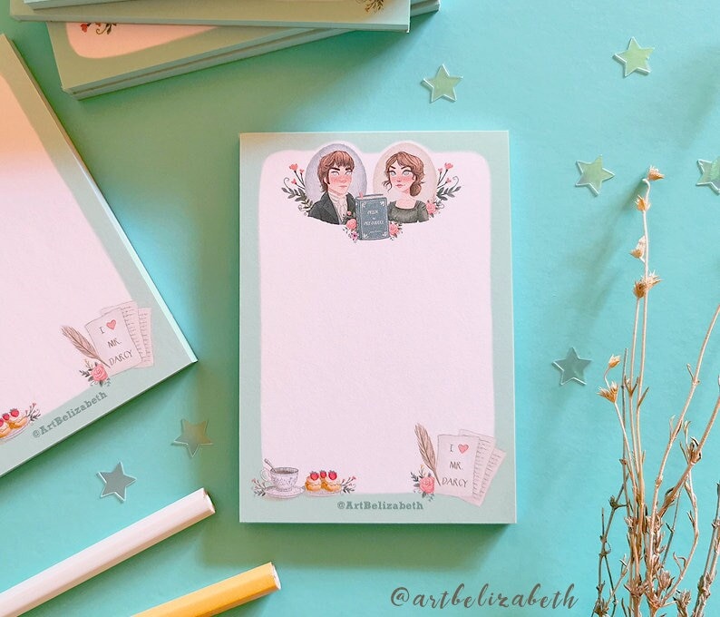 Memopad Pride and Prejudice - Cute Notepad - Jane Austen - Cute Desk Memopads - Kawaii – Eco Friendly -Cute–Romantic – Tea Time– Cottagecore