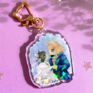 Labyrinth Cats Masquerade Keychain: Holographic Sarah and Jareth Holographic Glass Keyring