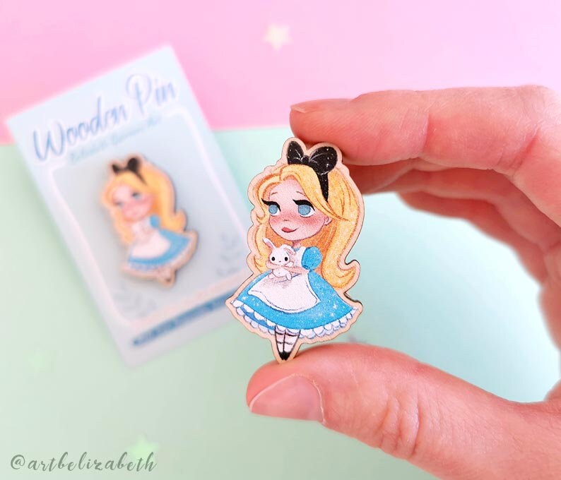 Cute Alice in Wonderland Wooden Pin White Rabbit Alice - Etsy