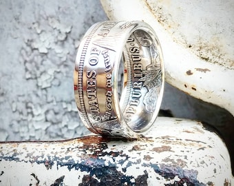 Anillo de plata Morgan con moneda de dólar hecho a mano: alianza de boda única