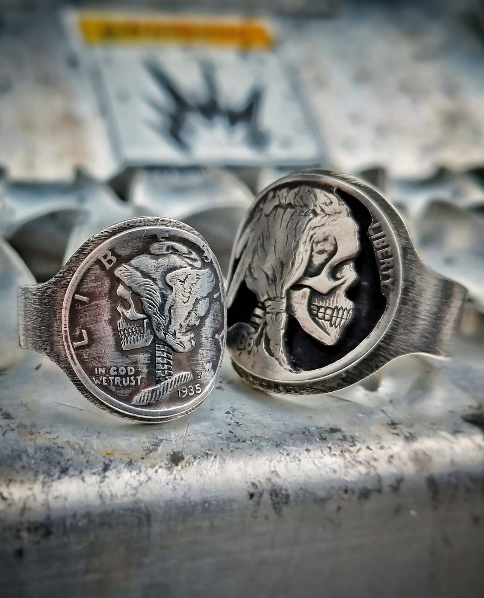 Hobo Mercury Head Dime Skull Ring- Coin Ring - Wedding Band - Handmade ...