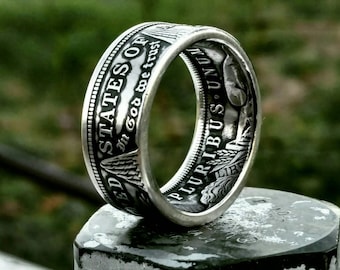 Anillo de plata Morgan con moneda de dólar hecho a mano: alianza personalizada