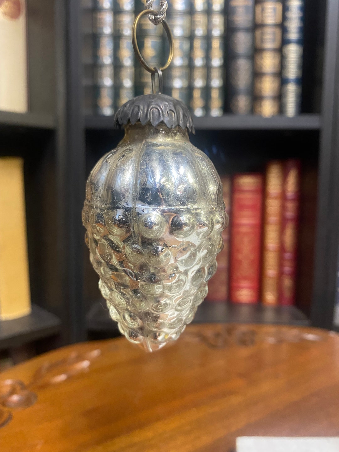 Antique Kugel Christmas Ornament 1ORNAMENT Silver Pine Cone W/copper