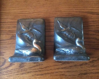 Copper Waterfowl scene Bookends