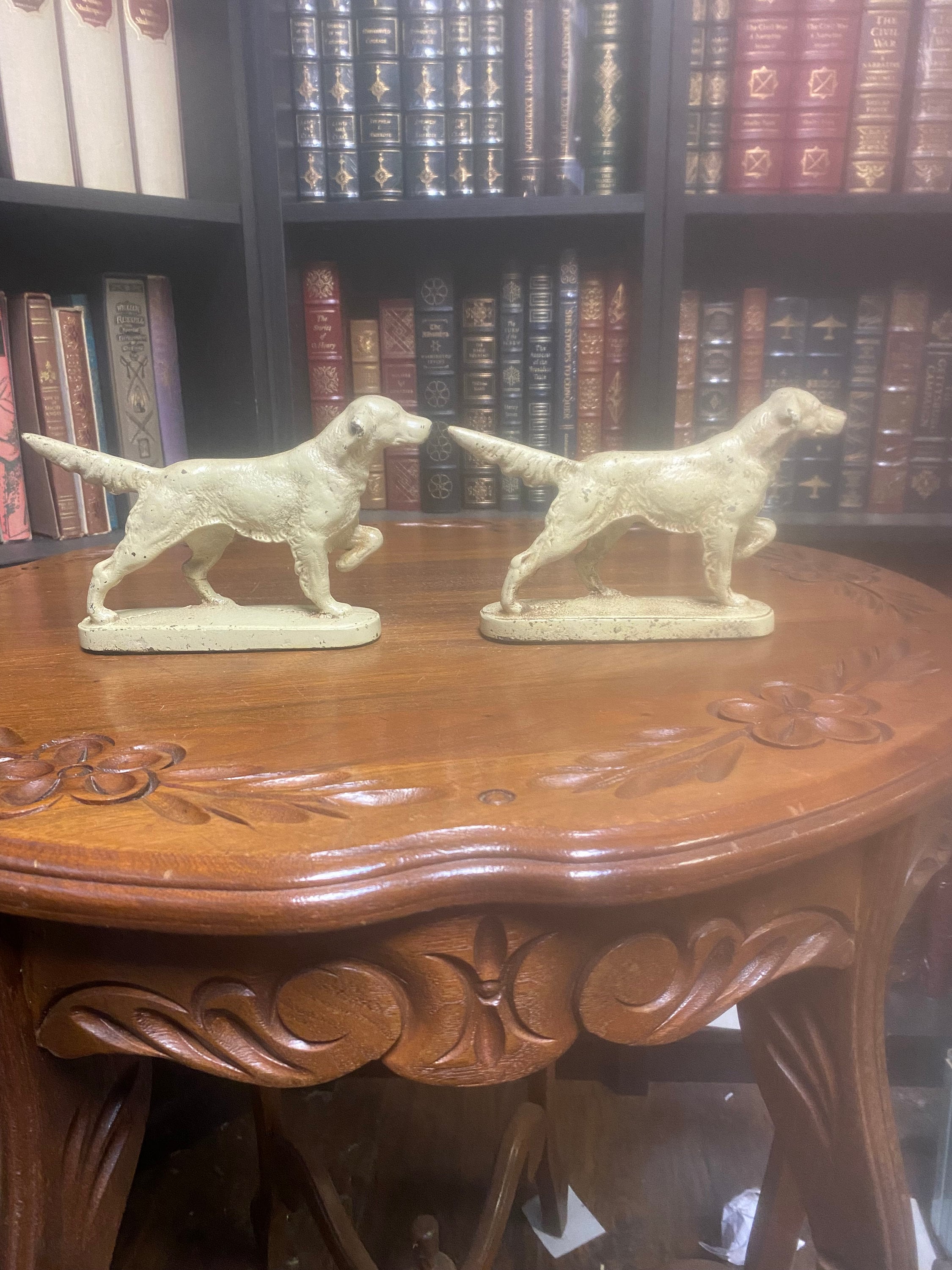 German Longhaired Pointer Bookends | Cast Iron(Rare Original Paint