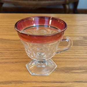 Lexington Thumbprint Punch Cup 5 oz.- Ruby Flash Band Pedestal Indiana Glass