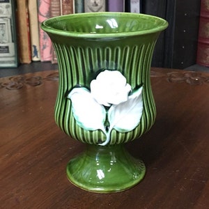 Vintage E.O Brody Green Ribbed Footed Vase/Plant Holder A-1196