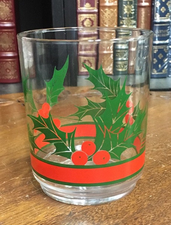 Vintage Holly & Berries Lowball Glassware - image 1
