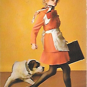 May include: A woman in a red and white dress and sunglasses walks with a dog and a briefcase. The text on the cover reads "Heloise's Hints for Working Women" and "New" with a price of 95 cents.