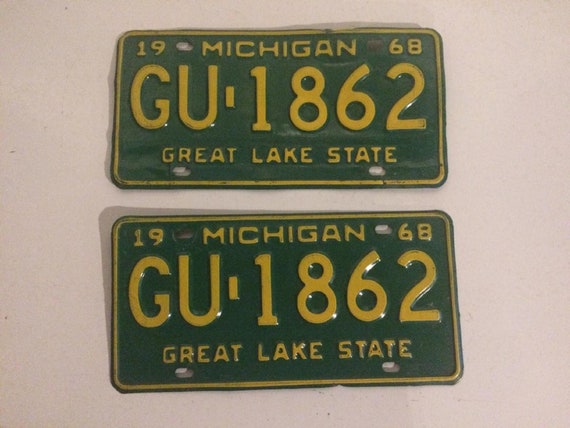 green gold Michigan diamond shape wren birdhouse metal hanging chain cedar 1968 Michigan license plate great lake state  RU-3458