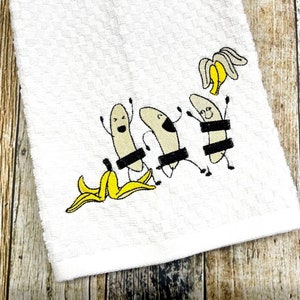 Adult Humor Kitchen Towel - Streaking Naked Bananas - Funny  Embroidered Dish Towel - Housewarming