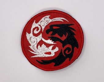 Dragon Yin Yang - Embroidered Iron On or Sew On Patch