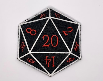 Fantasy Table Top Dice - Embroidered Iron On or Sew On Patch - Roll 20